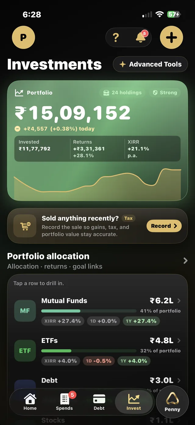 Investments screen